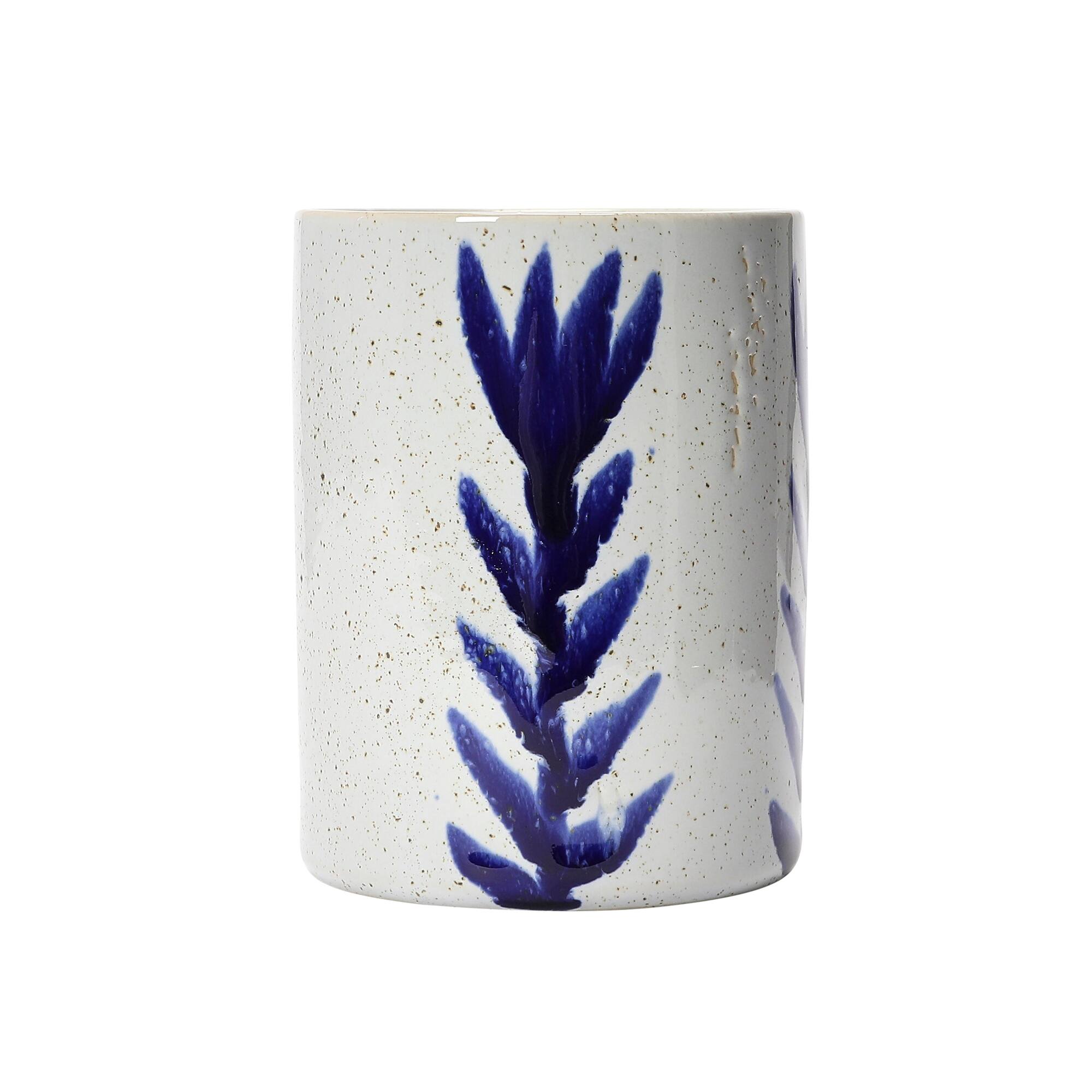 Hello Honey® 12oz. Antique Blue and White Reactive Glaze Mug Set with Flower Design